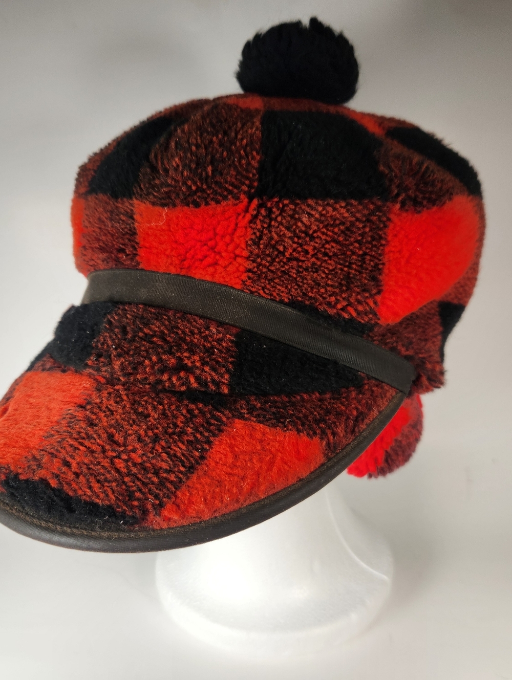 Vintage Trapper Hat 7 1/4 Wool Red Buffalo Plaid Lined Hunting Outdoors Made USA